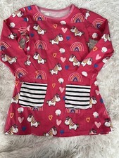 Girls sz. 7 pink front pocket unicorn/stripe/rainbow design dress. Grt. shape