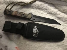 Break-Up Country fixed blade knife with sheath, NEW, tanto black blade, camo