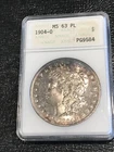 DUAL RAINBOW TONING SOAP BOX VINTAGE ANACS MS63 PL 1904 O MORGAN SILVER DOLLAR