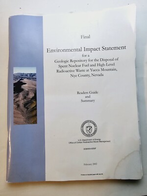 Final E.I.S. for Geologic Repository for Disposal Of Radioactive Waste Nuclear