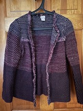 Chico  s Holiday Textured Tweed Knit Fringe Open Front Blazer Jacket Size OS