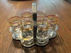MID CENTURY SHOT GLASSES IN HOLDER — photo 1