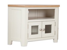 Oak Corner TV Unit Glass Cabinet Pine Dorset Painted French Ivory Assembled