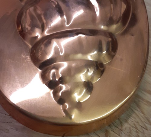 Vintage Copper Mold Oval Spiral Shell Wall Hanger Tin Lined Korea 6.5" x 2" x 9" - Picture 5 of 13