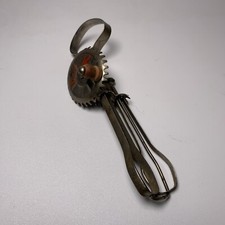 Vtg Tin Eggbeater Miniature Child  s Hand Mixer Toy Wood Handle Japan 5.5  Kids