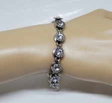 Link Rhinestone Southern Belle Bracelet Silver Tone Toggle Closure 7" Adjustable