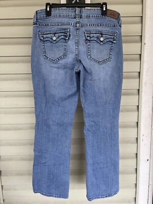 Levis 542 Low Rise Flare Jeans Women 16 Flap Pockets Stretch Blue Denim 36x30.25
