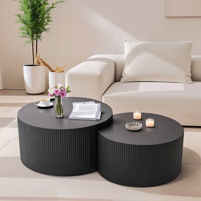 Vertical Stripe Design Nesting Round Coffee Table Set