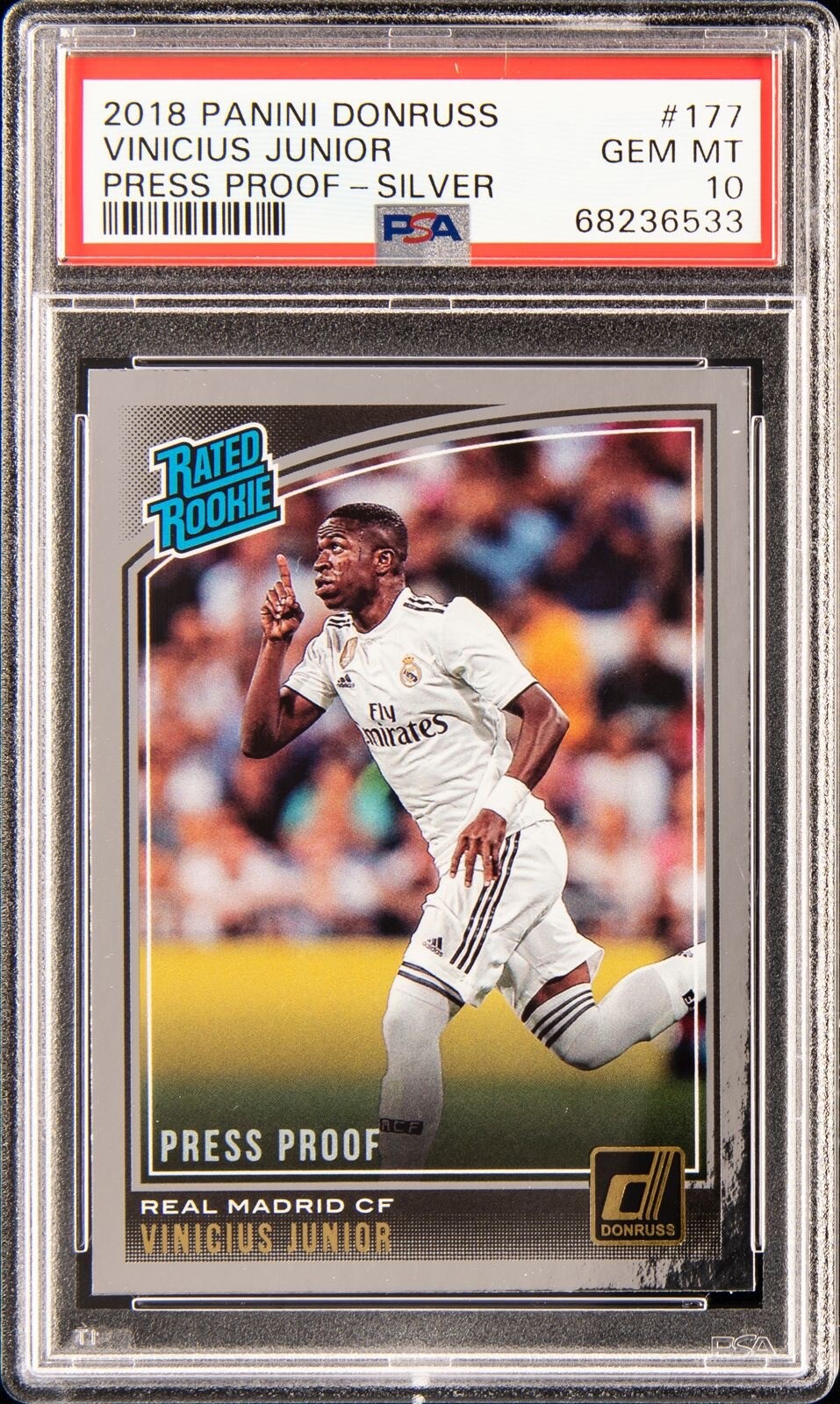 2018 Panini Donruss Vinicius Junior Press Proof Silver RC PSA 10 Gem Mint Rookie