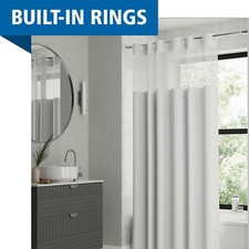 Mainstays Nolan Easy Hang Fabric Shower Curtain with View, 70" x 74", White