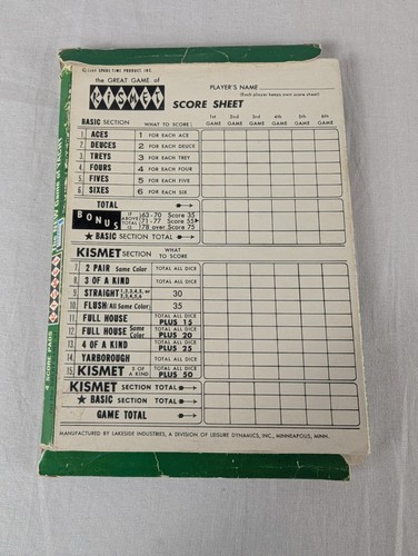 Kismet Score Pads Score Cards Vintage 1965 Two Pads Family Dice Game - Picture 3 of 6