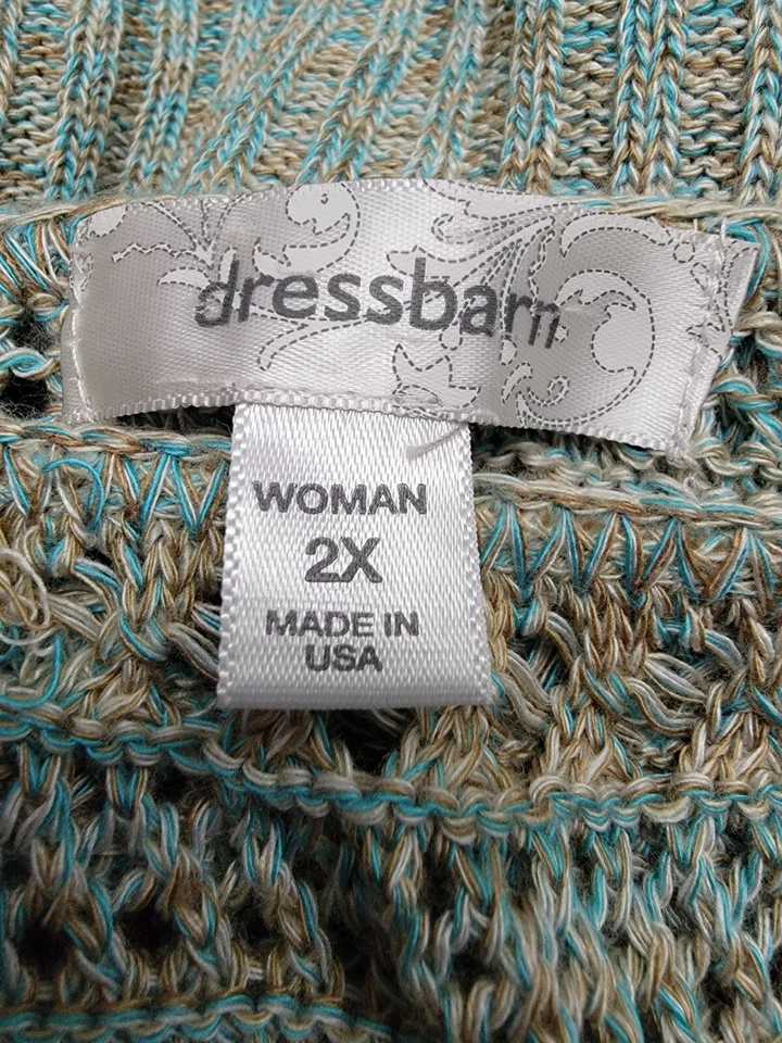 Dressbarn Womens Sweater Shirt Top Blouse Size 2X Blue Brown White Striped - Image 2 of 4