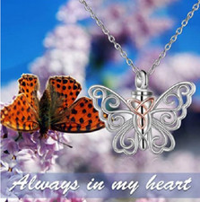BUTTERFLY URN CREMATION ASHES pendant 20" 925 Sterling Silver plated Necklace