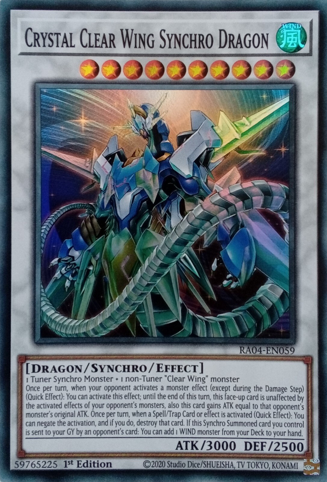 RA04-EN059 CRYSTAL CLEAR WING SYNCHRO DRAGON SUPER RARE 1ST EDITION YuGiOh CARD
