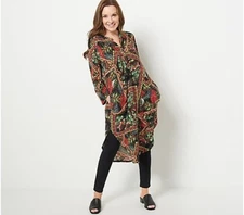 Attitudes by Renee Global Illusions Printed Caftan-Black Mosaic-Medium-A470403