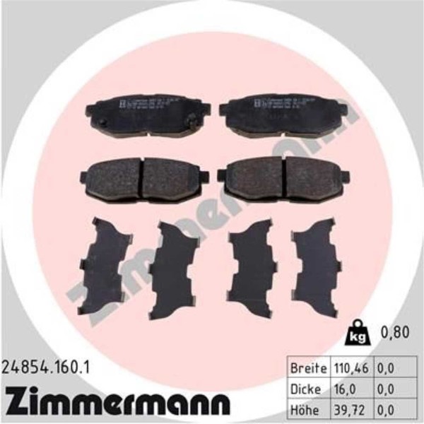 Zimmermann BremsbeläGe Hinten FüR Toyota Gt 86 Coupe Subaru Forester Brz-image