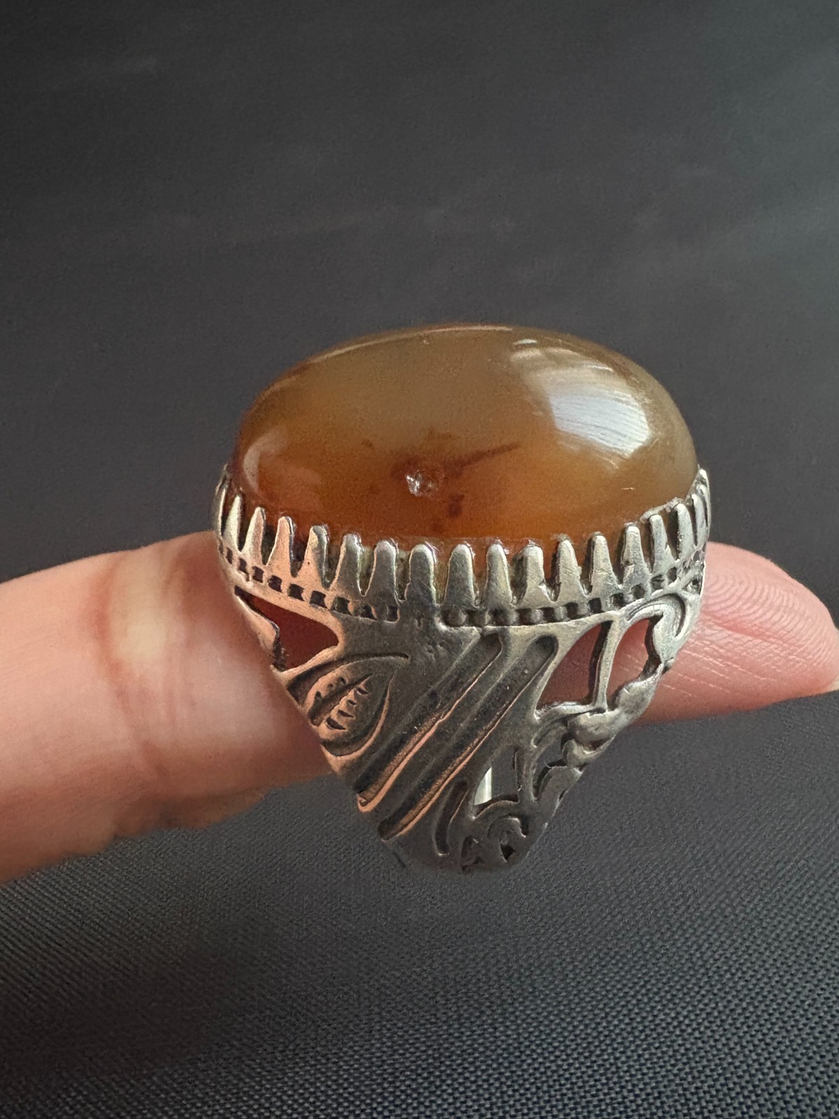 925 Sterling Silver Ring Cabochon Agate Ring Hand… - image 8