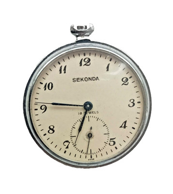 Vintage 50er Jahre Sekonda UdSSR Taschenuhr 18 Jewels (Kronenbeweger fehlt)