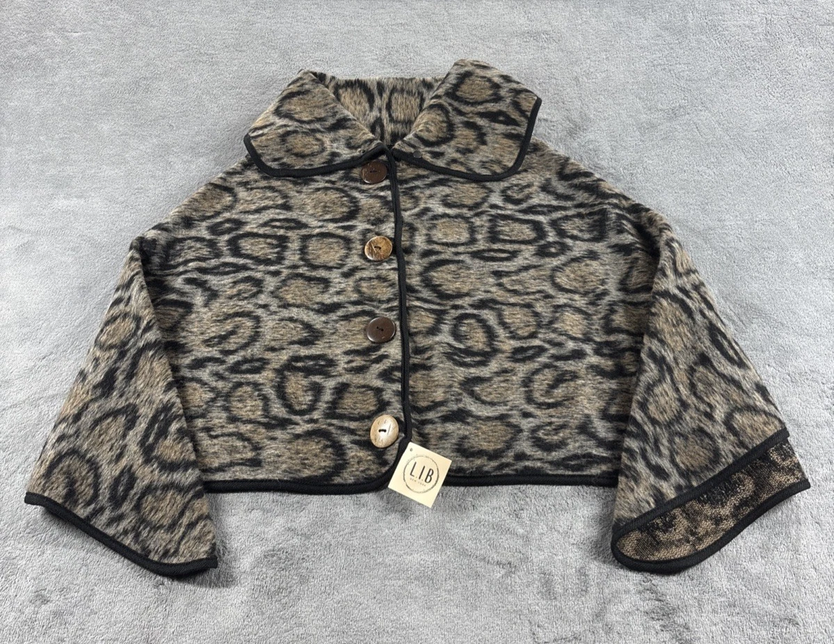 LIB New York Animal Print Poncho Womens One Size Designer Pull Over Buttons NWT