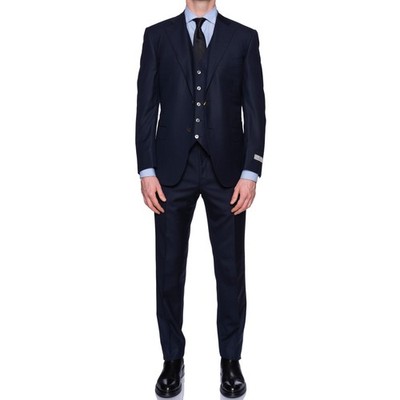 CANALI 1934 Navy Blue Wool-Silk 3 Piece Suit US 42NEW EU 52