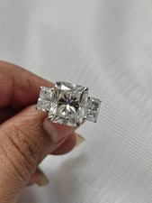 7Ctw Radiant Cut Moissanite Three Stone Engagement Ring 14K White Gold Plated