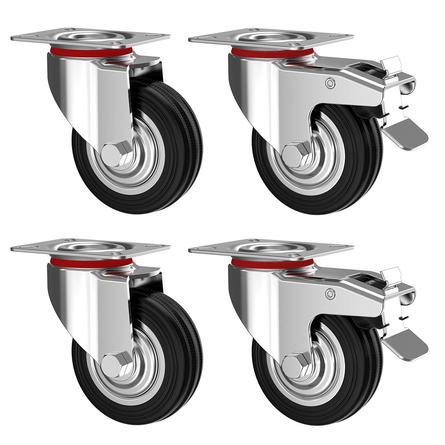 Ruote piroettanti carichi pesanti 125 mm con freno set 4 per mobili e carrelli