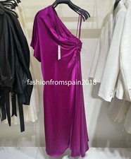 ZARA NEW WOMAN ASYMMETRIC SATIN MIDI DRESS PLEATD PURPLE XS-XL 2896/399/611