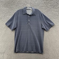 Criquet Polo Shirt Mens Medium Blue Geo Print Stretch Golf Performance Peru
