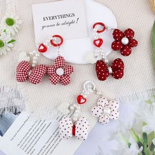Fabric Flower Bow Keychain Keyring for Women's Accessories in Multiple Colors