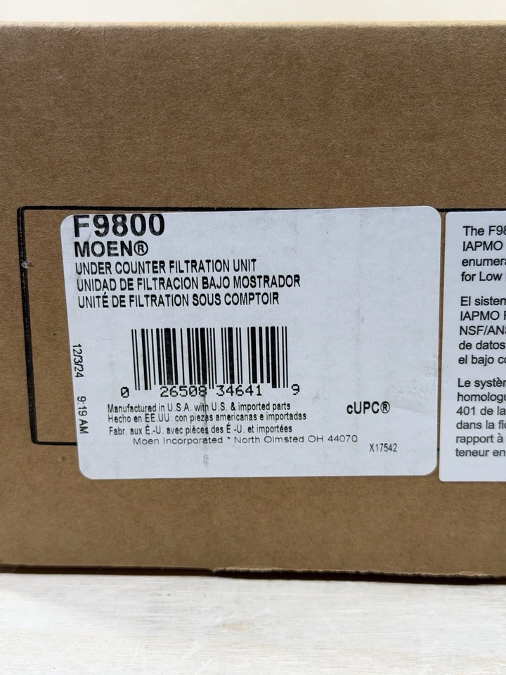 Moen Single-Stage Under Sink Advanced Water Filtration System F9800 - BRAND NEW - Image 3 of 4