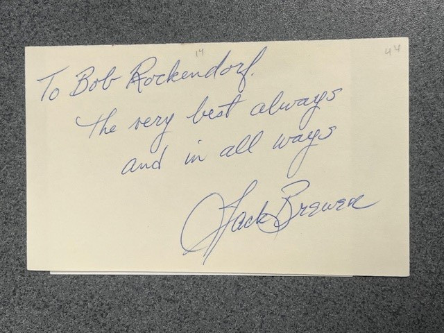 Jack Brewer (1944) autographed 3 x 5 index card MLB Guaranteed Pass