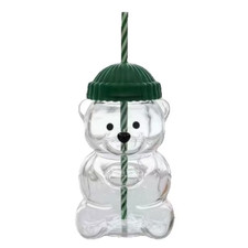 in Stock Bear Shape Glass Cups with Straw Lid Coffee Mug Cute Cartoon Creative G