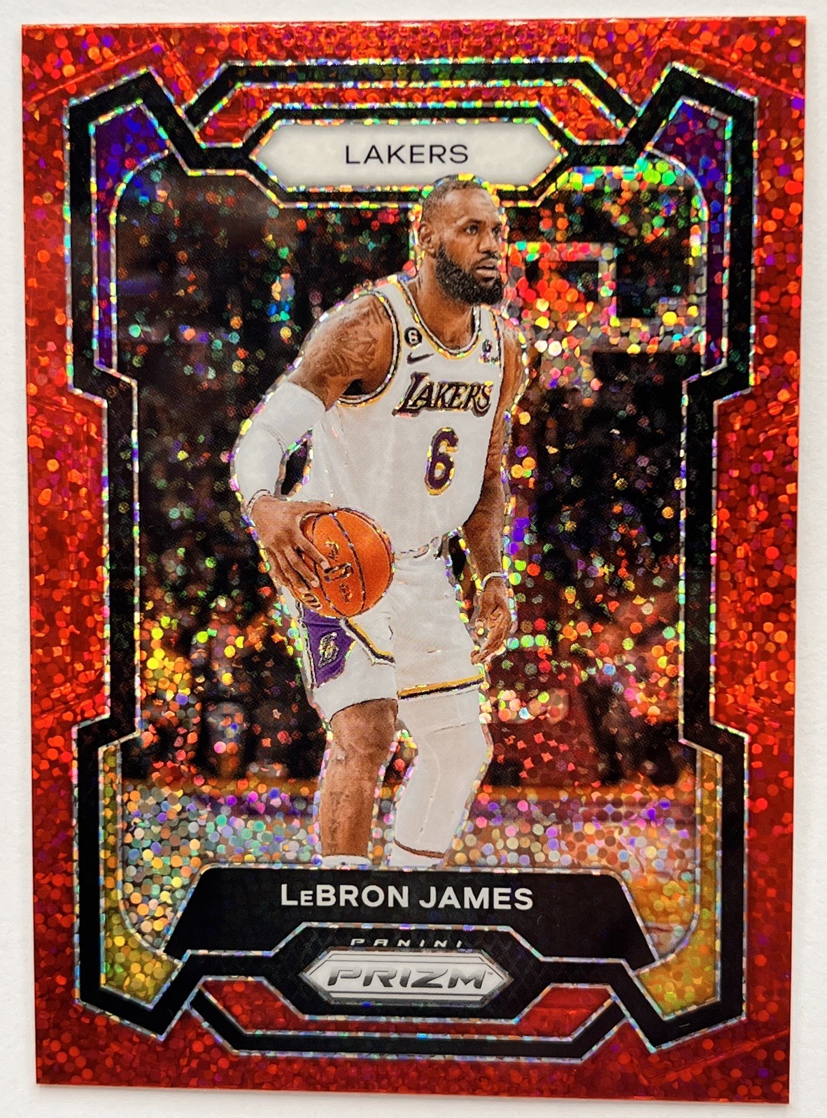 2023-2024 Panini Prizm LEBRON JAMES Red Sparkle Prizm (Short Print) #63