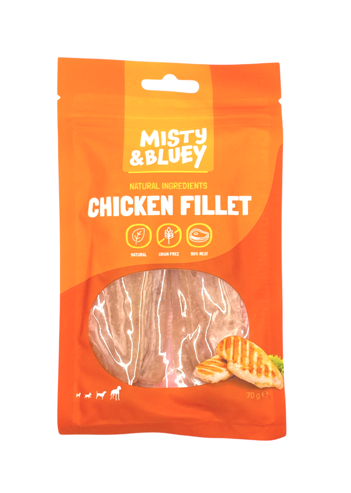 MISTY & BLUEY NATURAL CHICKEN FILLETS DOG PUPPY MEATY CHEW TREATS 70G