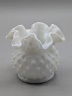 Vintage Fenton Hobnail Milk Glass Ruffled Edge Miniature Vase 3"