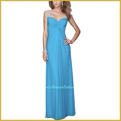 La Femme Peacock Blue Sleeveless Lace Gown | Dress Sz 2