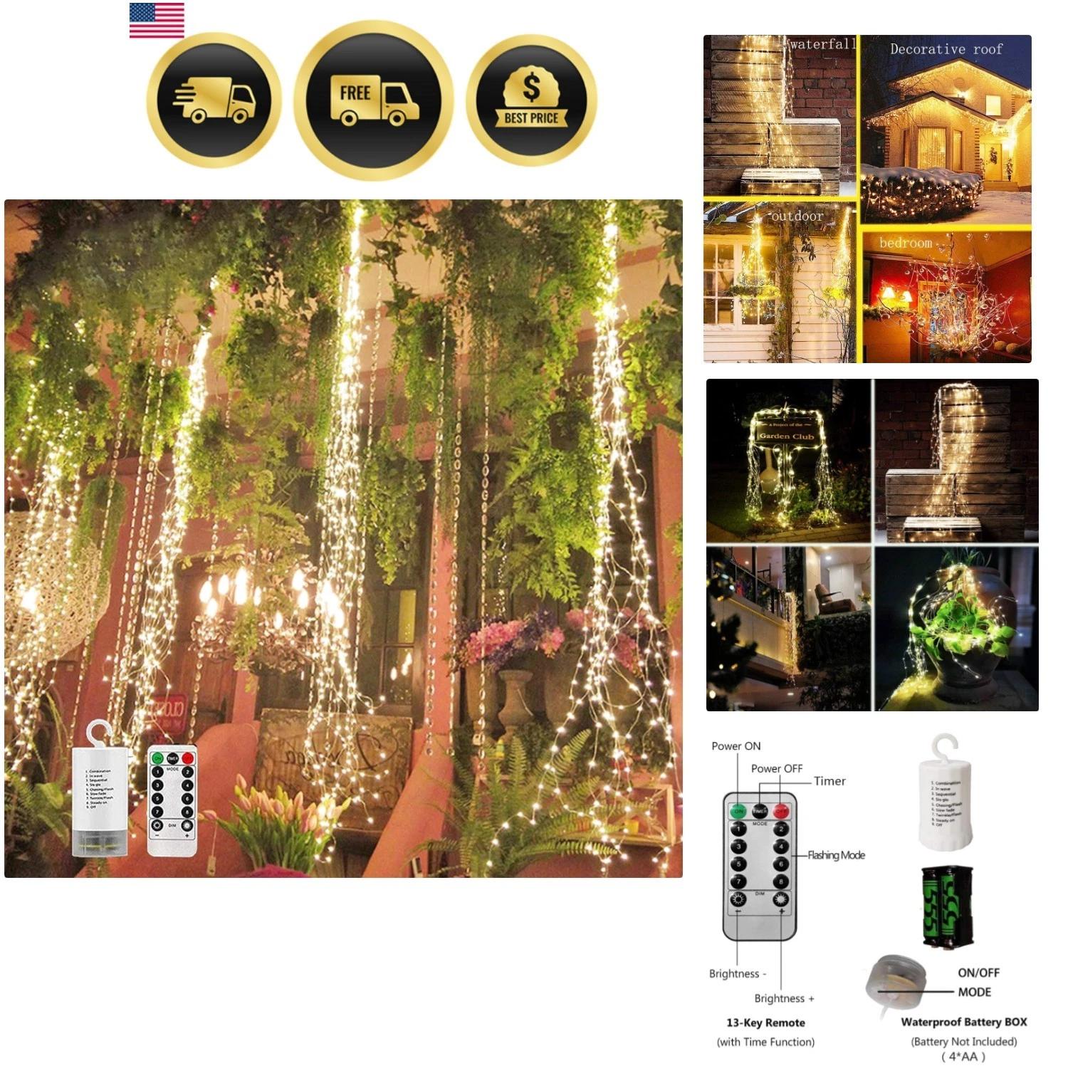 LED Fairy String Lights Waterproof Indoor Outdoor Decor Waterfall Lights