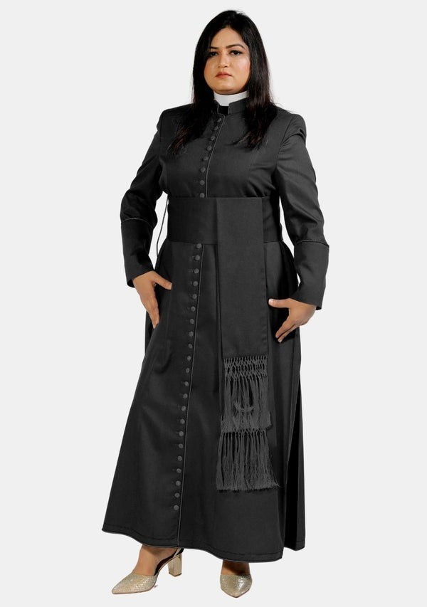 Bata de sotana negra de 33 botones | Batas de pastor | Bata de clero de sacerdote Disfraz Cruz