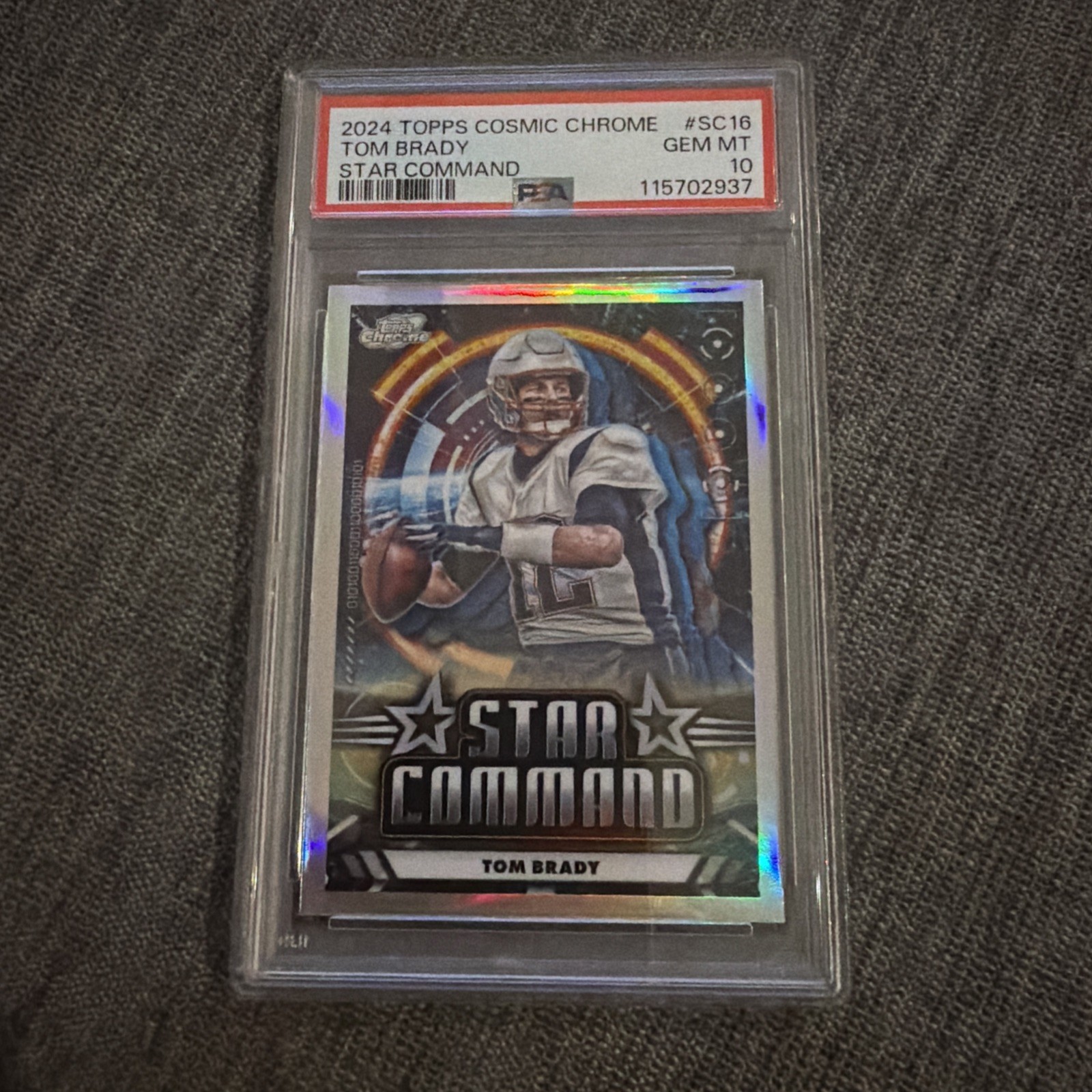 Tom Brady #SC-16 Football Cards 2024 Topps Cosmic Chrome Star Command trading card — raw and PSA graded price guide