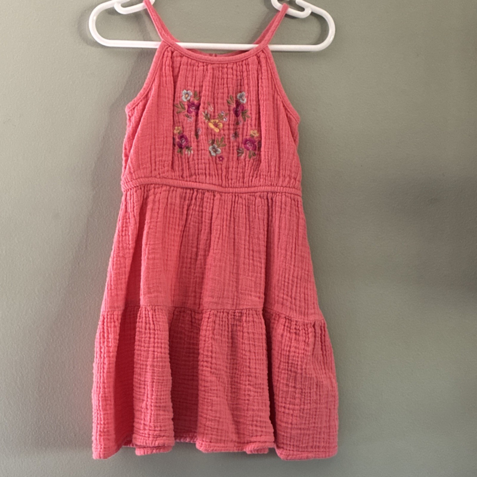 Jumping Beans Girls 2T Pink Floral Embroidered Sundress Sleeveless Knee Length