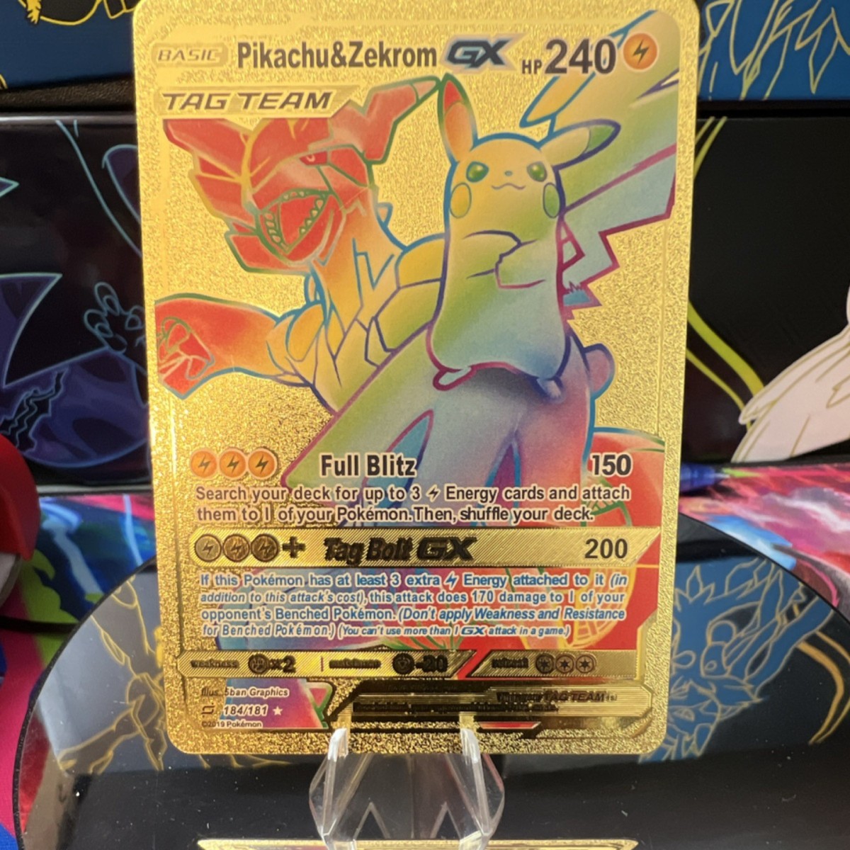 Pokémon Pikachu & Zekrom GX 184/181 SM Team Up Secret Rare Metal