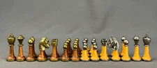 32 Pc Italfama Persian Staunton Metal & Wood Classic Chess Piece Set ~ Italy