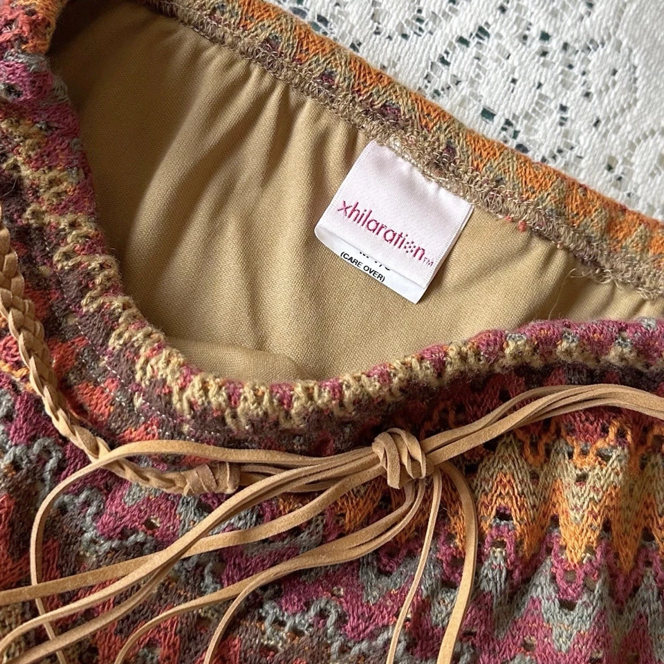 Vintage Y2K Xhilaration Boho Crochet Chevron Midi Skirt Youth Girls Size Medium - Image 4 of 4