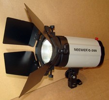 NEEWER C-300 Studio Flash/Strobe, Modeling Light w/Barn Doors- Tested Working