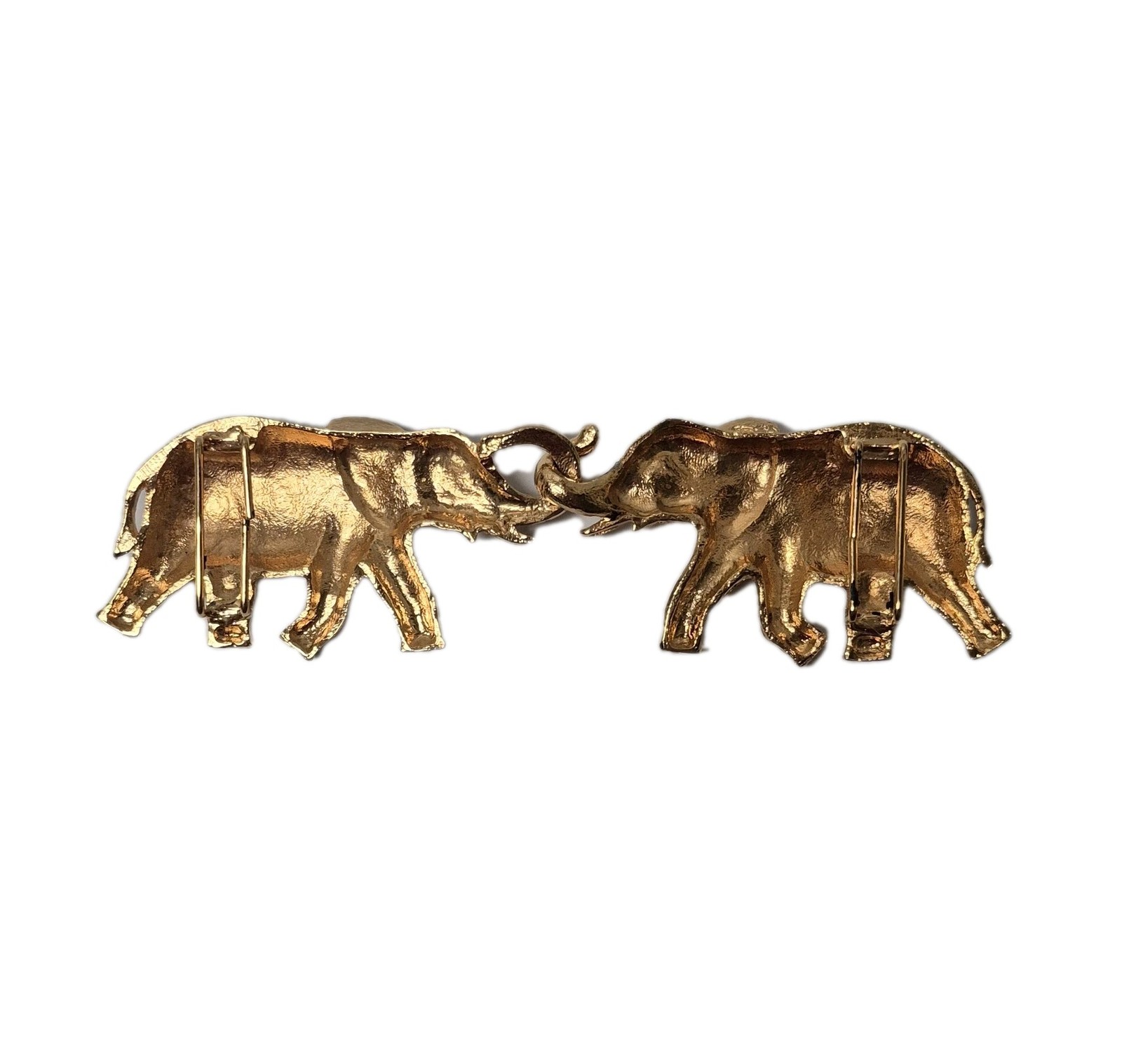 Double Elephant Interlocking Trunks Gold Tone Met… - image 2