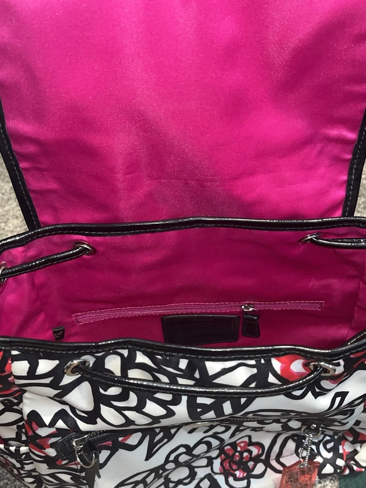 COACH Poppy Backpack Medium Size Daisy Floral Graffiti Satin Black Cream Pink - Image 3 of 4