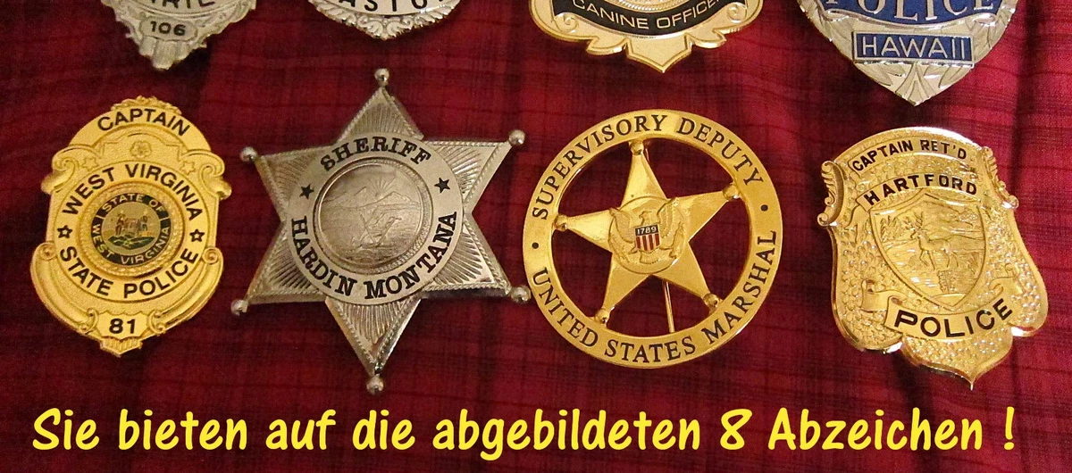 obsolete police badges, Konvolut 8 Sammelabzeichen / OFFER / Super Angebot !