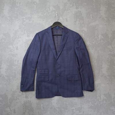 Guabello 3-Piece Suit Set Men's 48R  W32 X L30 Navy 100% Wool Check Fit Set