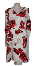 NWT Bobeau S Feminine Red Poppies Floral on White Below Knee Lined Dress