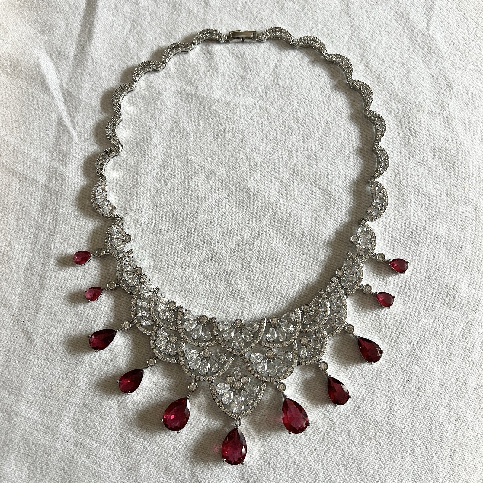 Simulated RUBY DIAMOND COLLAR NECKLACE Silver Ton… - image 1